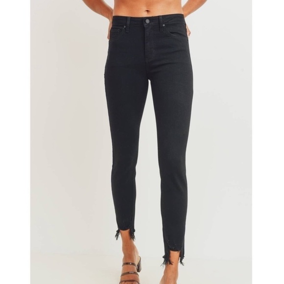 Just Black Denim Millie Black Ripped Hem Skinny Jeans Size 26 - Picture 1 of 7